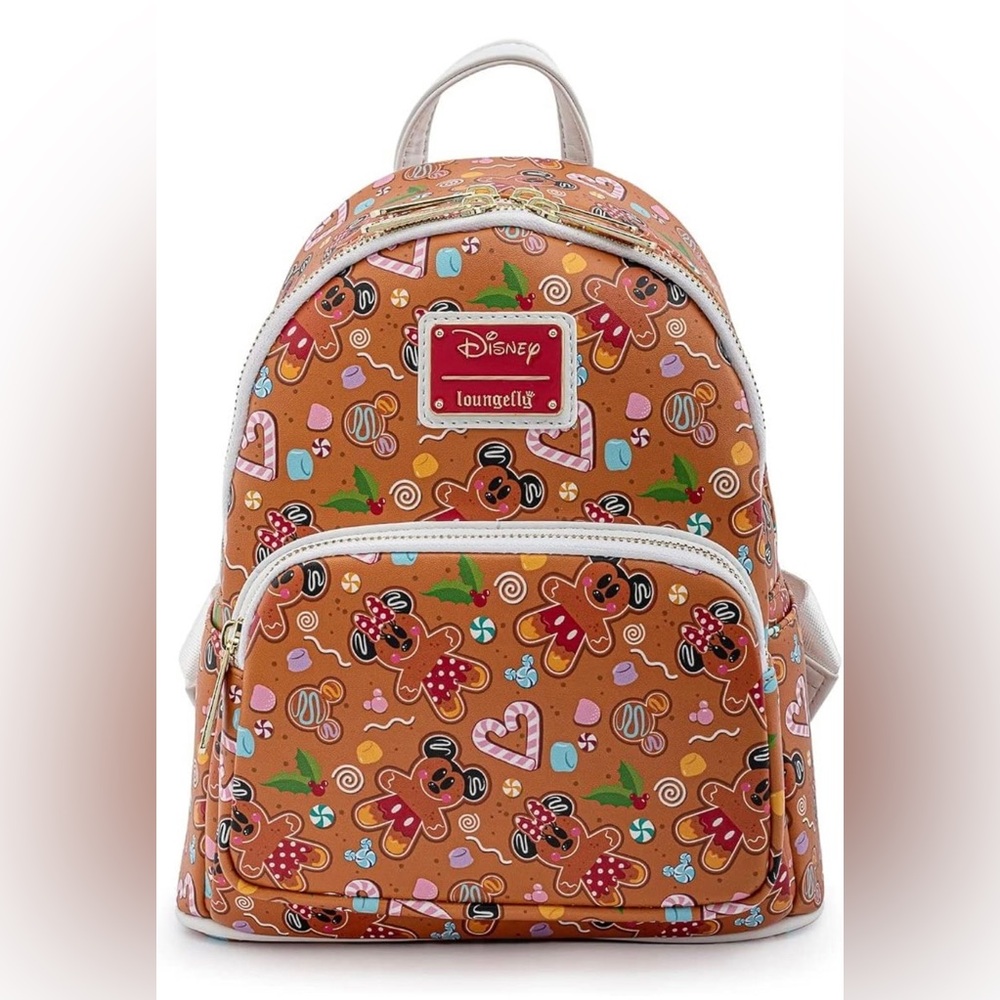 🎄 Limited Disney Loungefly Gingerbread Mini Backpack 🍬 Holiday Mickey & Minnie🍪✨